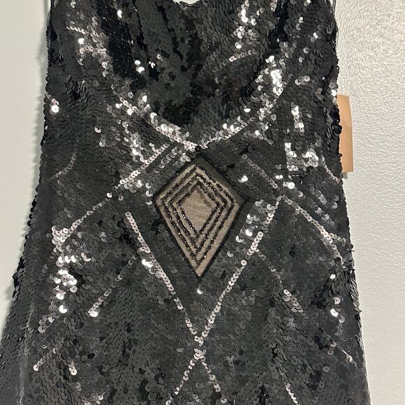 Mandalay 4 Dress Spaghetti Strap Sequin Sheer Hi Lo Cocktail Black NWT VTG - Picture 4 of 12